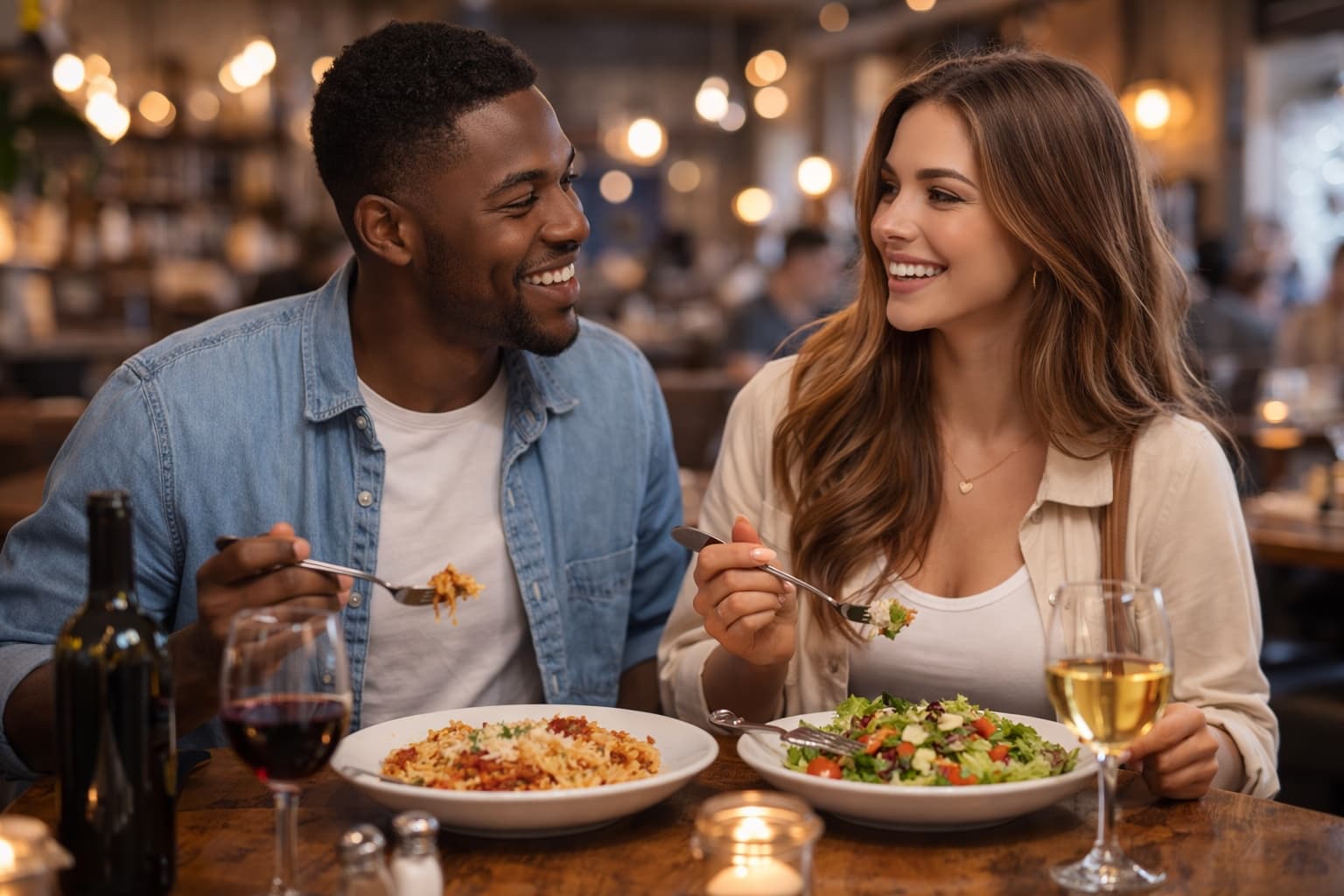 Couple enjoying a speed date conversation